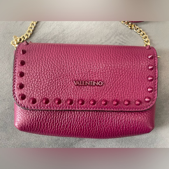 New Valentino by Mario Purple Studded Wallet on Chain Crossbody Bag - Picture 2 of 7